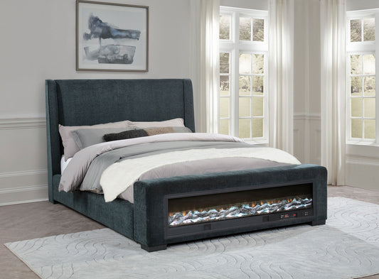 Preston Wingback Bed with Flame Visualizer and Bluetooth Speaker