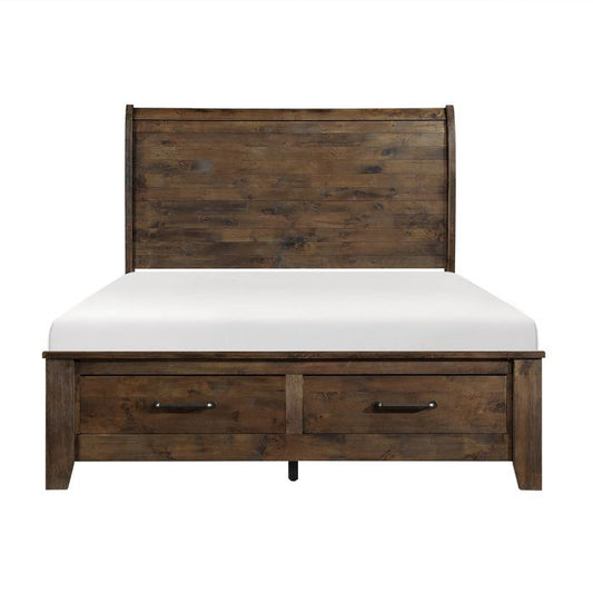 Jerrick Queen Sleigh Platform Bed with Footboard Storage in Burnished Brown 1957-1*