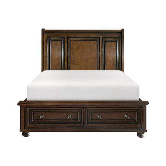 Cumberland Queen Sleigh Platform Bed with Footboard Storage in Brown Cherry 2159-1*