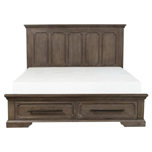 Taulon Queen Platform Bed with Footboard Storage in Dark Oak 5438-1*