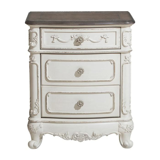 Cinderella Night Stand in Antique White with Grey Rub-Through