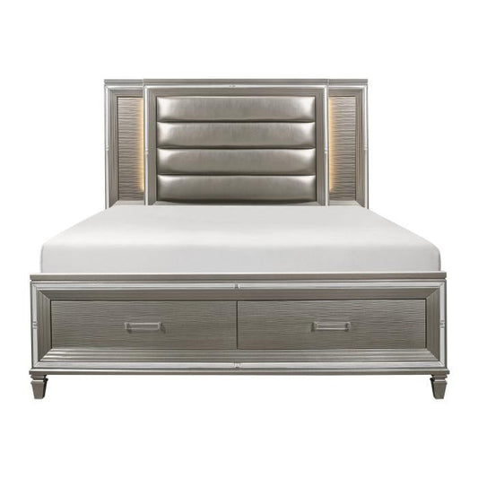 Tamsin Queen Upholstered Storage Bed in Silver Grey Metallic 1616-1*