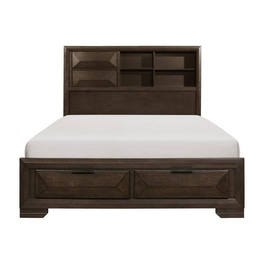 Chesky Queen Bookcase Bed with Footboard Storage in Warm Espresso 1753-1*