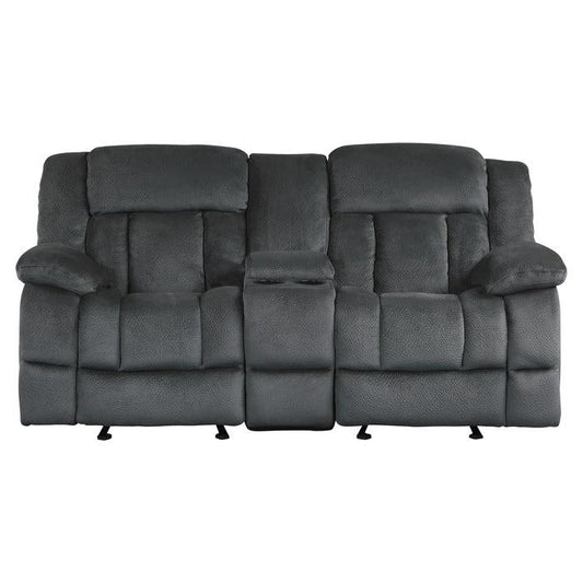Laurelton Double Glider Reclining Loveseat w/ Center Console in Charcoal 9636CC-2